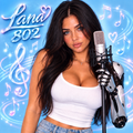 Lana 802 mit Mikrofon, Roboterarm und Musiknoten vor babyblauem Hintergrund